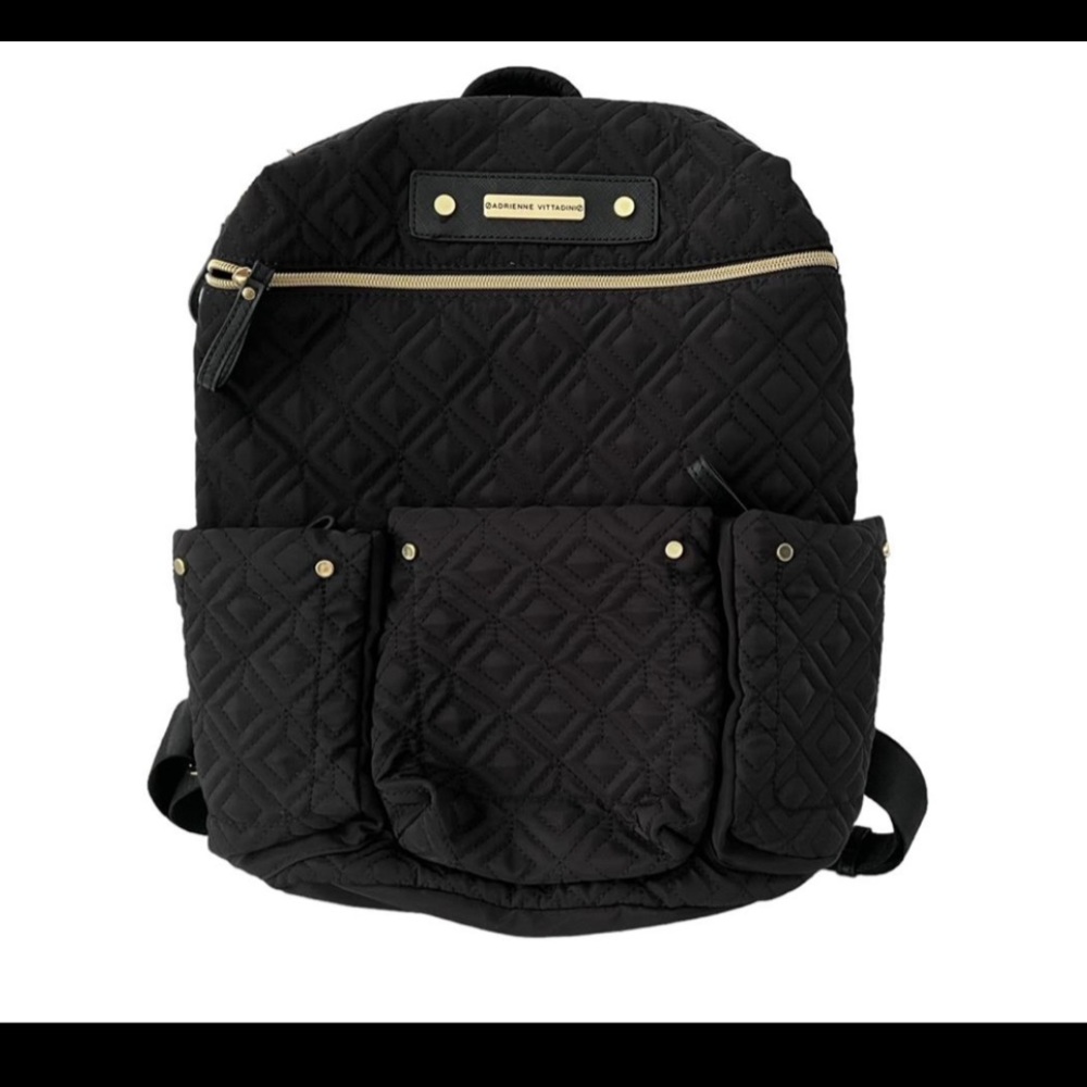 BRAND NEW w/ TAGS ADRIENNE VITTADINI DIAMOND QUILTED BLACK NYLON BACKPACK